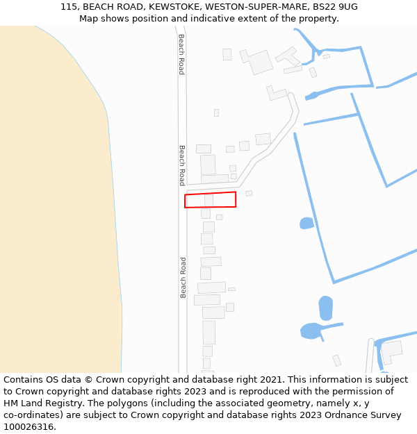 115, BEACH ROAD, KEWSTOKE, WESTON-SUPER-MARE, BS22 9UG: Location map and indicative extent of plot