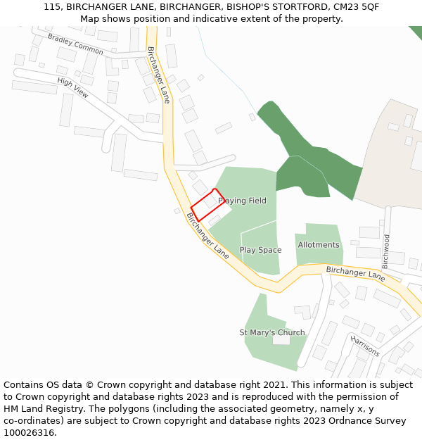 115, BIRCHANGER LANE, BIRCHANGER, BISHOP'S STORTFORD, CM23 5QF: Location map and indicative extent of plot