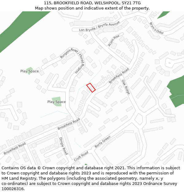 115, BROOKFIELD ROAD, WELSHPOOL, SY21 7TG: Location map and indicative extent of plot