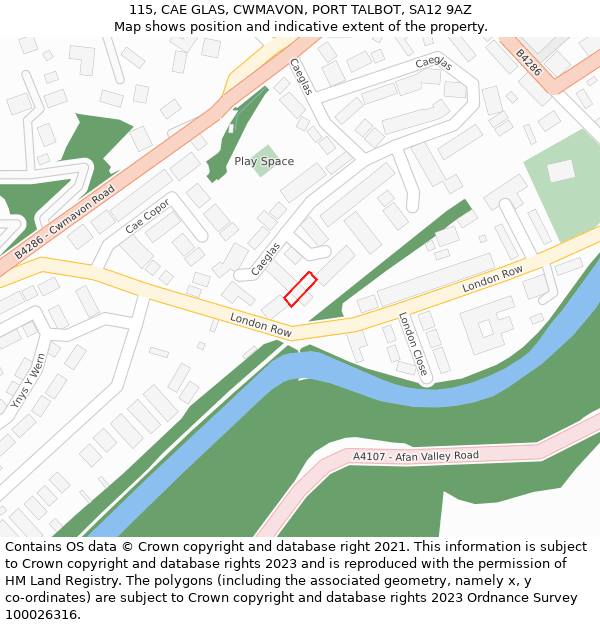 115, CAE GLAS, CWMAVON, PORT TALBOT, SA12 9AZ: Location map and indicative extent of plot