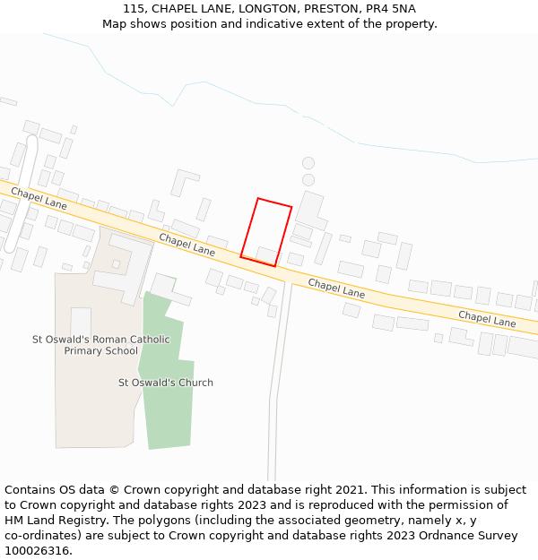 115, CHAPEL LANE, LONGTON, PRESTON, PR4 5NA: Location map and indicative extent of plot