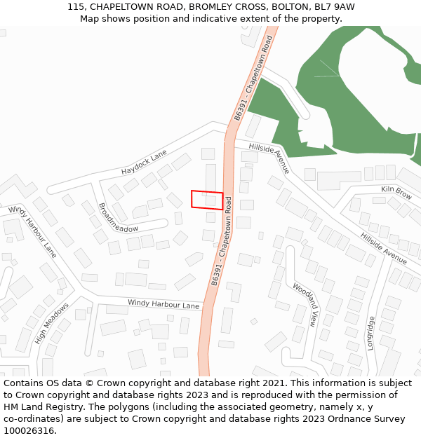 115, CHAPELTOWN ROAD, BROMLEY CROSS, BOLTON, BL7 9AW: Location map and indicative extent of plot