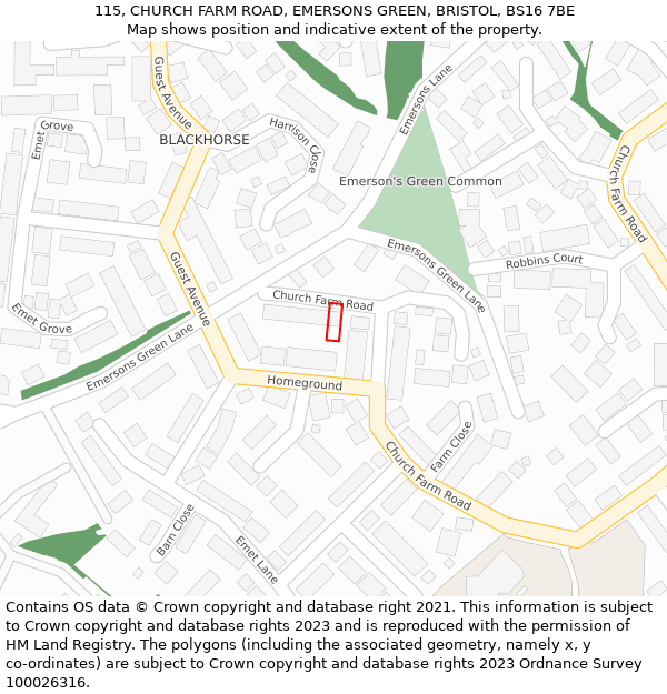 115, CHURCH FARM ROAD, EMERSONS GREEN, BRISTOL, BS16 7BE: Location map and indicative extent of plot