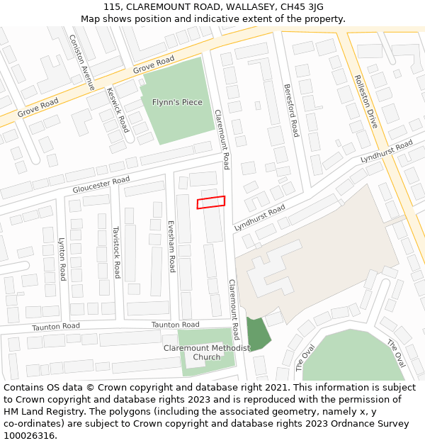 115, CLAREMOUNT ROAD, WALLASEY, CH45 3JG: Location map and indicative extent of plot