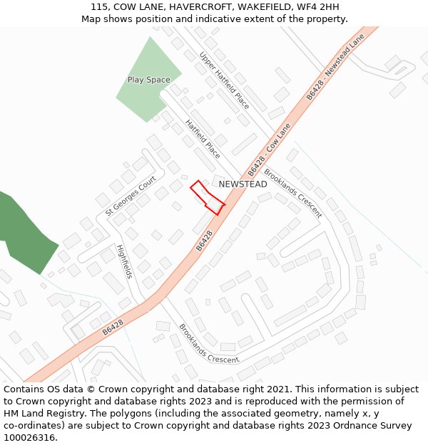 115, COW LANE, HAVERCROFT, WAKEFIELD, WF4 2HH: Location map and indicative extent of plot