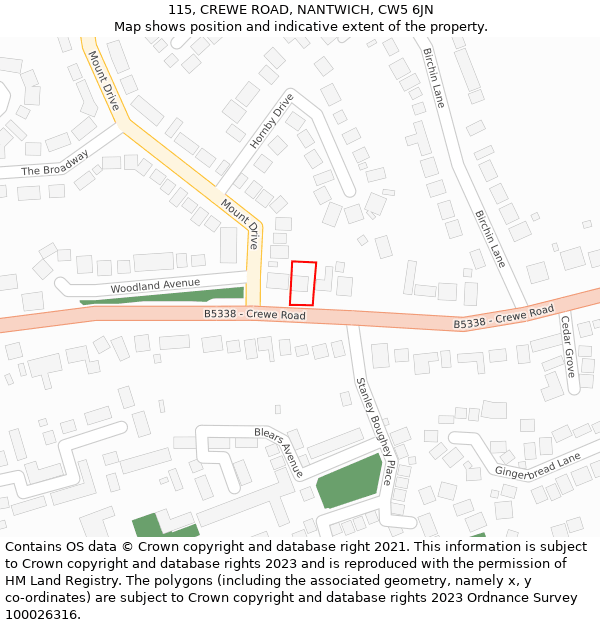 115, CREWE ROAD, NANTWICH, CW5 6JN: Location map and indicative extent of plot