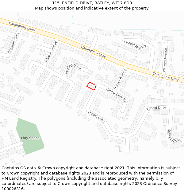 115, ENFIELD DRIVE, BATLEY, WF17 8DR: Location map and indicative extent of plot