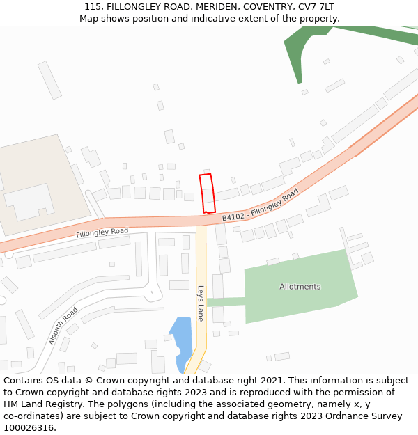 115, FILLONGLEY ROAD, MERIDEN, COVENTRY, CV7 7LT: Location map and indicative extent of plot