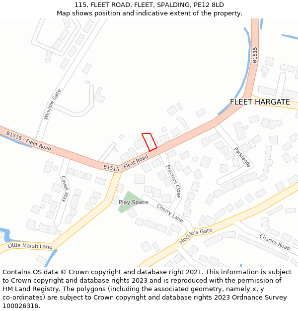 115, FLEET ROAD, FLEET, SPALDING, PE12 8LD: Location map and indicative extent of plot