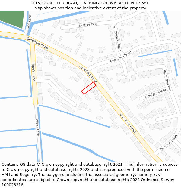 115, GOREFIELD ROAD, LEVERINGTON, WISBECH, PE13 5AT: Location map and indicative extent of plot