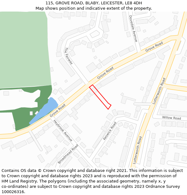 115, GROVE ROAD, BLABY, LEICESTER, LE8 4DH: Location map and indicative extent of plot