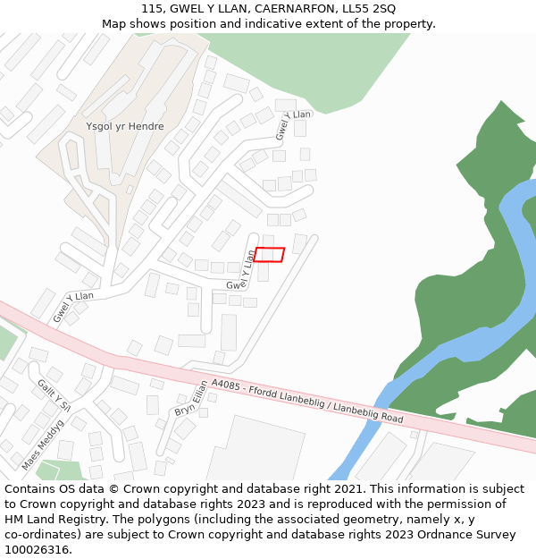 115, GWEL Y LLAN, CAERNARFON, LL55 2SQ: Location map and indicative extent of plot