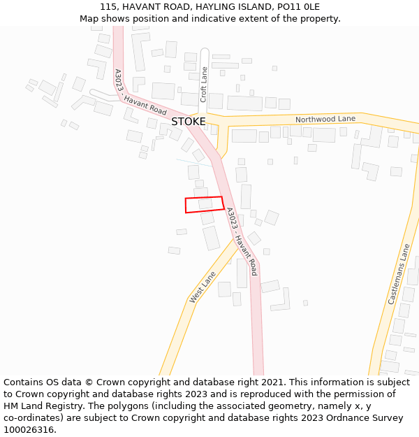 115, HAVANT ROAD, HAYLING ISLAND, PO11 0LE: Location map and indicative extent of plot