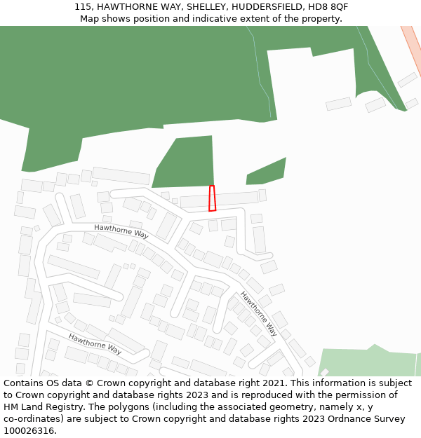 115, HAWTHORNE WAY, SHELLEY, HUDDERSFIELD, HD8 8QF: Location map and indicative extent of plot