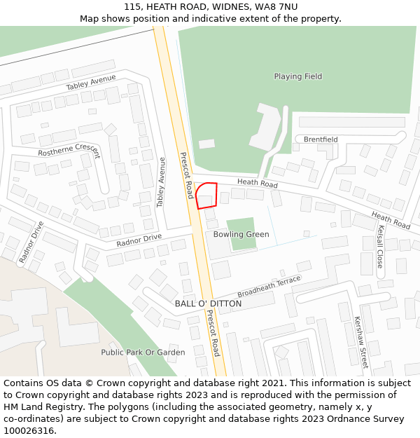 115, HEATH ROAD, WIDNES, WA8 7NU: Location map and indicative extent of plot