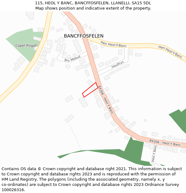 115, HEOL Y BANC, BANCFFOSFELEN, LLANELLI, SA15 5DL: Location map and indicative extent of plot