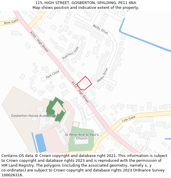 115, HIGH STREET, GOSBERTON, SPALDING, PE11 4NA: Location map and indicative extent of plot