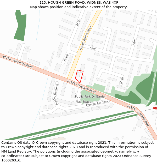 115, HOUGH GREEN ROAD, WIDNES, WA8 4XF: Location map and indicative extent of plot