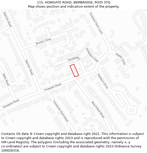 115, HOWGATE ROAD, BEMBRIDGE, PO35 5TQ: Location map and indicative extent of plot