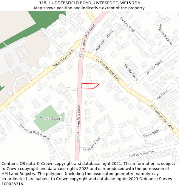 115, HUDDERSFIELD ROAD, LIVERSEDGE, WF15 7DA: Location map and indicative extent of plot