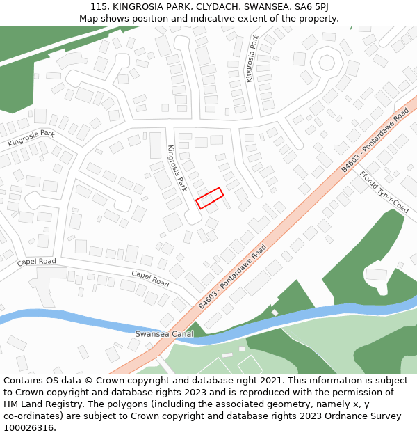 115, KINGROSIA PARK, CLYDACH, SWANSEA, SA6 5PJ: Location map and indicative extent of plot