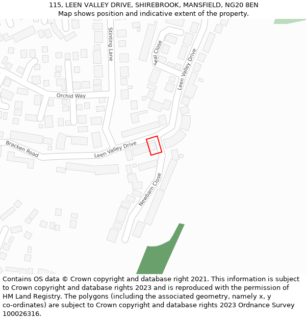 115, LEEN VALLEY DRIVE, SHIREBROOK, MANSFIELD, NG20 8EN: Location map and indicative extent of plot