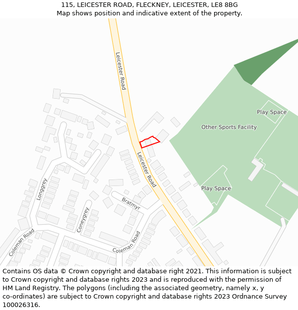 115, LEICESTER ROAD, FLECKNEY, LEICESTER, LE8 8BG: Location map and indicative extent of plot