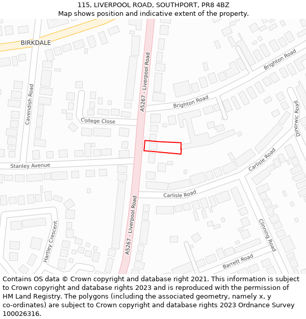 115, LIVERPOOL ROAD, SOUTHPORT, PR8 4BZ: Location map and indicative extent of plot