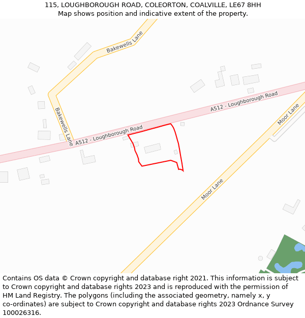 115, LOUGHBOROUGH ROAD, COLEORTON, COALVILLE, LE67 8HH: Location map and indicative extent of plot