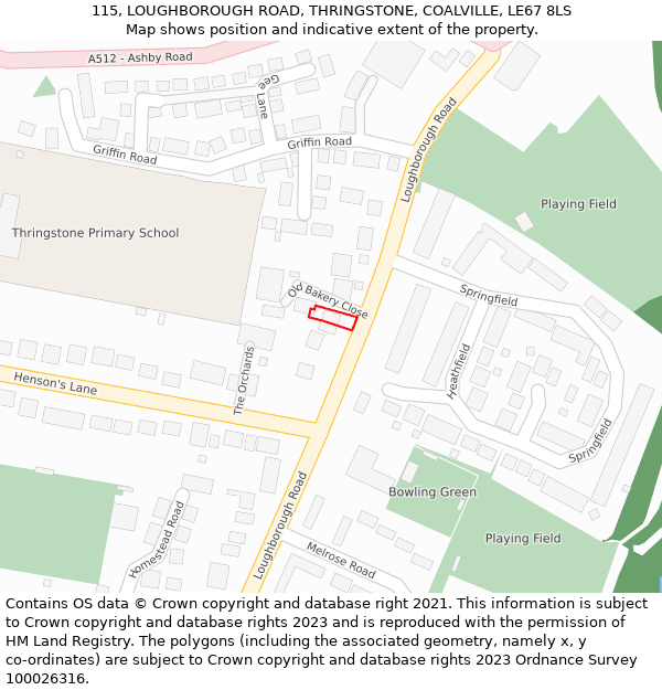115, LOUGHBOROUGH ROAD, THRINGSTONE, COALVILLE, LE67 8LS: Location map and indicative extent of plot