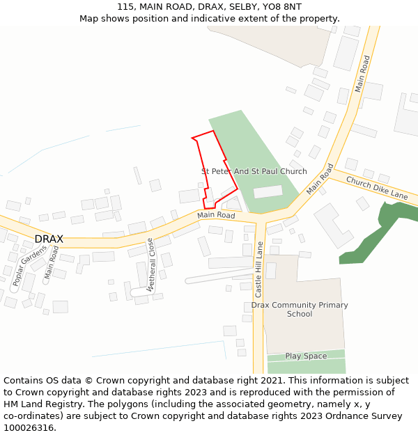 115, MAIN ROAD, DRAX, SELBY, YO8 8NT: Location map and indicative extent of plot