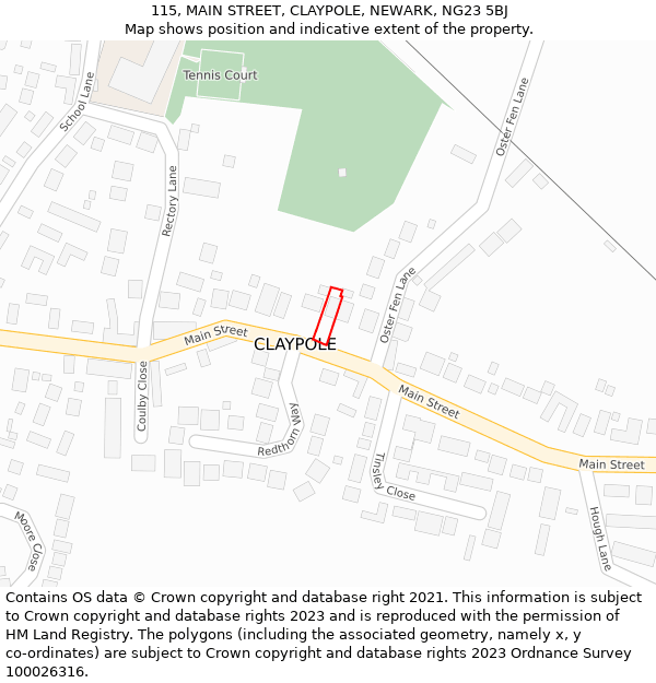 115, MAIN STREET, CLAYPOLE, NEWARK, NG23 5BJ: Location map and indicative extent of plot