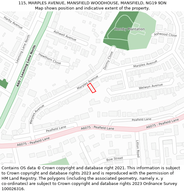 115, MARPLES AVENUE, MANSFIELD WOODHOUSE, MANSFIELD, NG19 9DN: Location map and indicative extent of plot