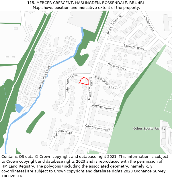115, MERCER CRESCENT, HASLINGDEN, ROSSENDALE, BB4 4RL: Location map and indicative extent of plot