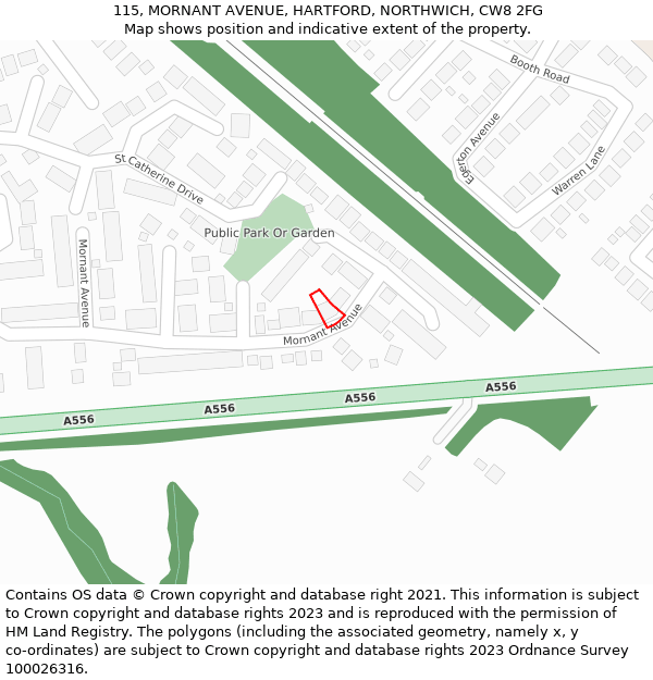 115, MORNANT AVENUE, HARTFORD, NORTHWICH, CW8 2FG: Location map and indicative extent of plot