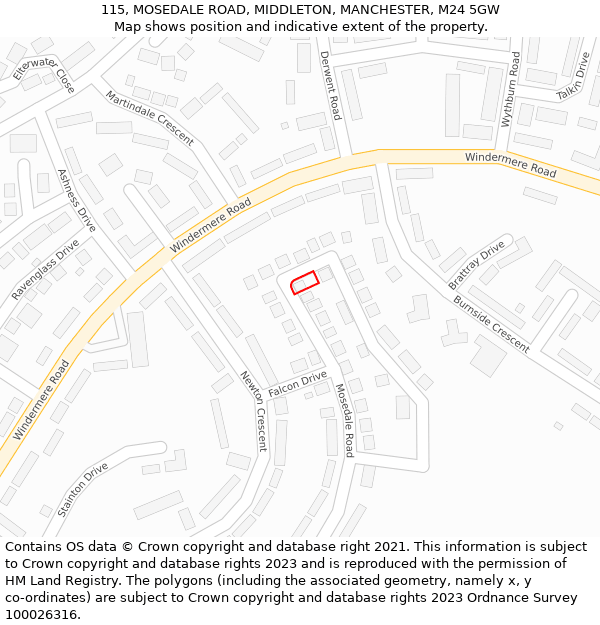 115, MOSEDALE ROAD, MIDDLETON, MANCHESTER, M24 5GW: Location map and indicative extent of plot