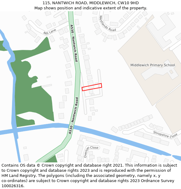 115, NANTWICH ROAD, MIDDLEWICH, CW10 9HD: Location map and indicative extent of plot