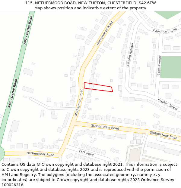 115, NETHERMOOR ROAD, NEW TUPTON, CHESTERFIELD, S42 6EW: Location map and indicative extent of plot