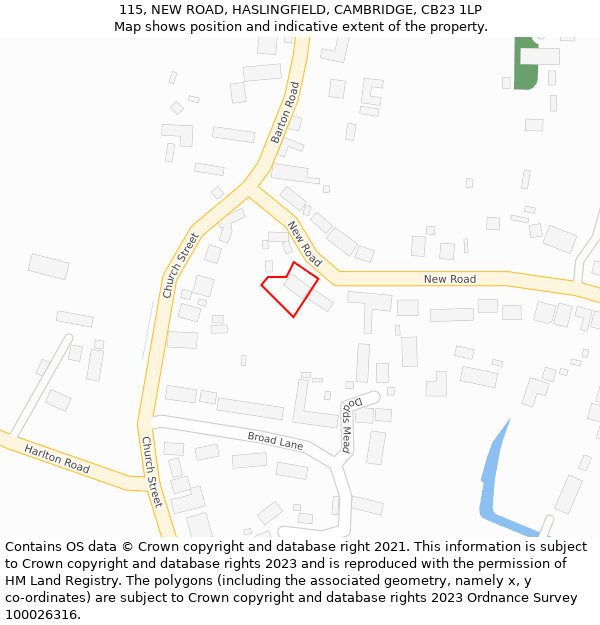 115, NEW ROAD, HASLINGFIELD, CAMBRIDGE, CB23 1LP: Location map and indicative extent of plot
