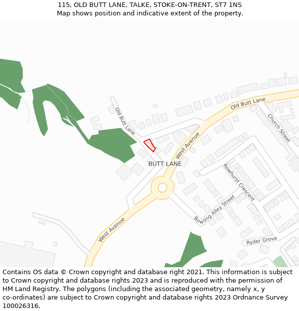 115, OLD BUTT LANE, TALKE, STOKE-ON-TRENT, ST7 1NS: Location map and indicative extent of plot