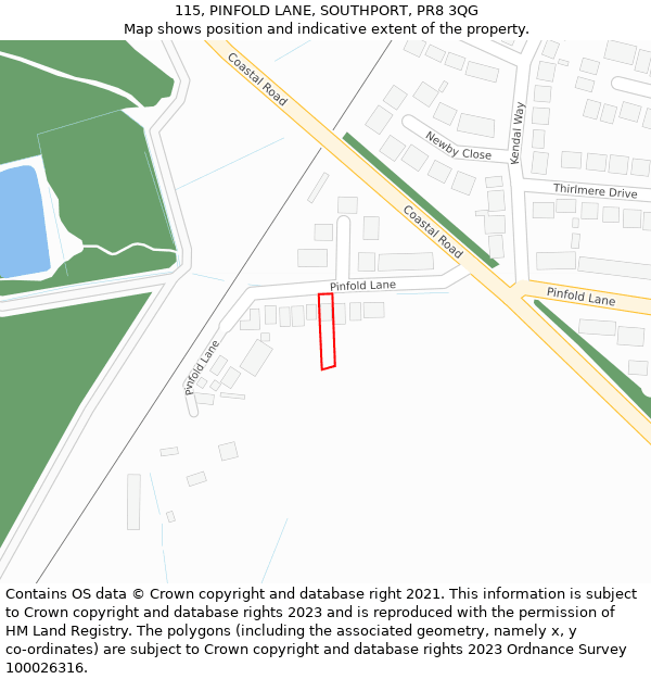 115, PINFOLD LANE, SOUTHPORT, PR8 3QG: Location map and indicative extent of plot