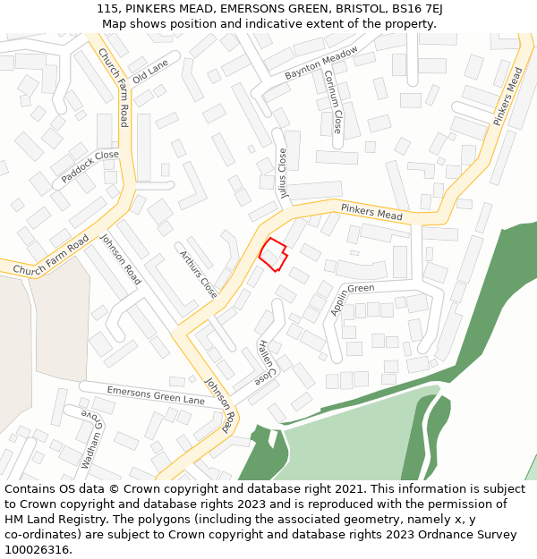 115, PINKERS MEAD, EMERSONS GREEN, BRISTOL, BS16 7EJ: Location map and indicative extent of plot