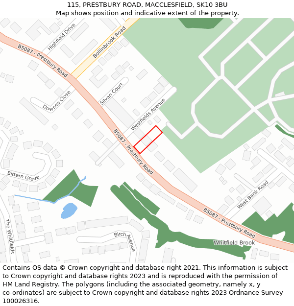 115, PRESTBURY ROAD, MACCLESFIELD, SK10 3BU: Location map and indicative extent of plot