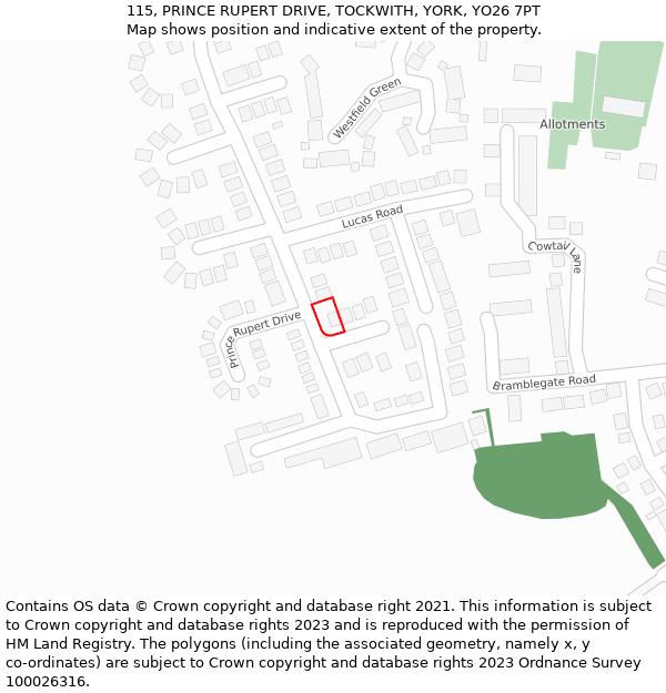 115, PRINCE RUPERT DRIVE, TOCKWITH, YORK, YO26 7PT: Location map and indicative extent of plot