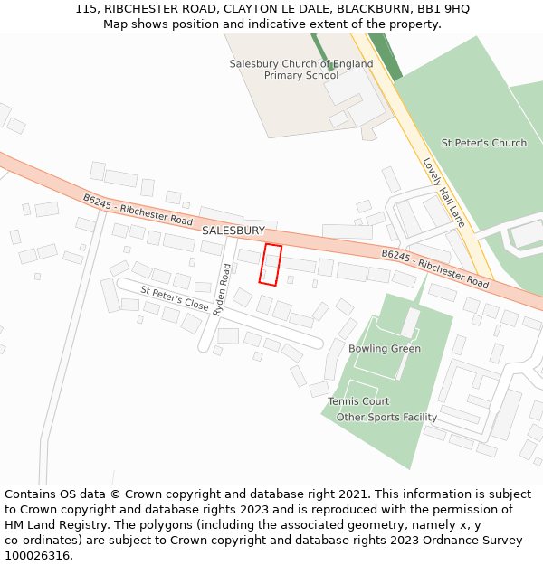 115, RIBCHESTER ROAD, CLAYTON LE DALE, BLACKBURN, BB1 9HQ: Location map and indicative extent of plot