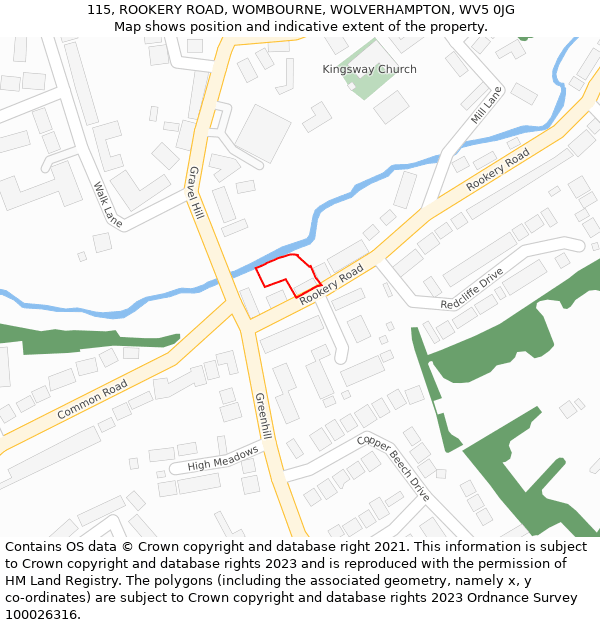 115, ROOKERY ROAD, WOMBOURNE, WOLVERHAMPTON, WV5 0JG: Location map and indicative extent of plot