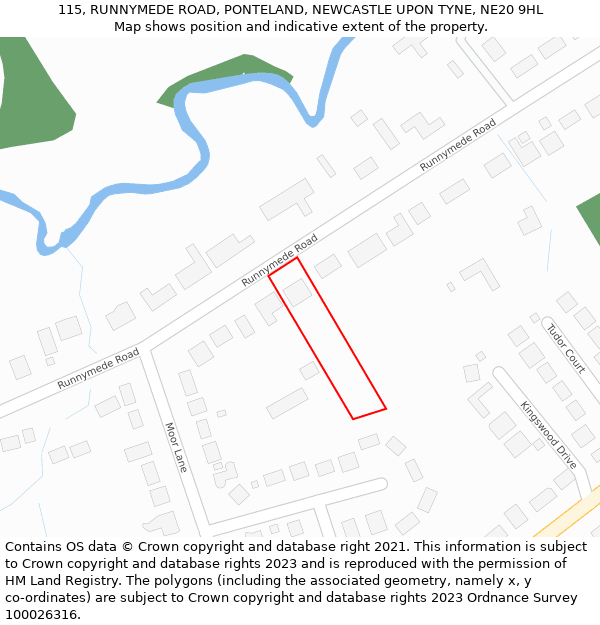 115, RUNNYMEDE ROAD, PONTELAND, NEWCASTLE UPON TYNE, NE20 9HL: Location map and indicative extent of plot