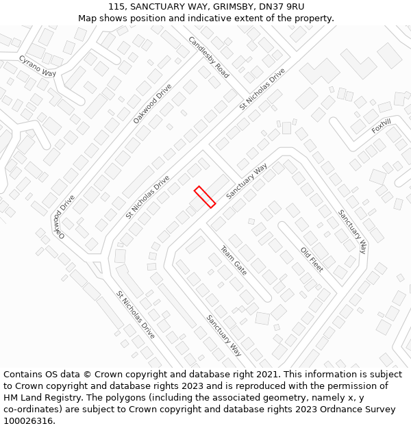 115, SANCTUARY WAY, GRIMSBY, DN37 9RU: Location map and indicative extent of plot