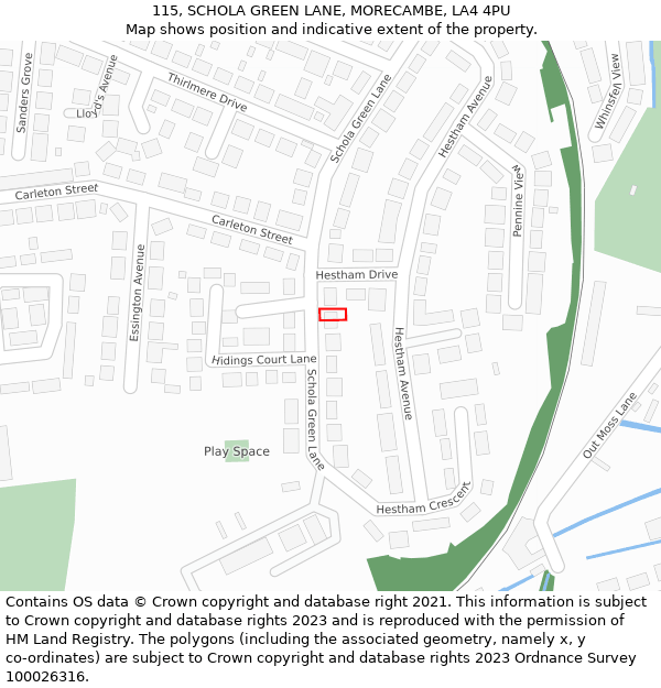 115, SCHOLA GREEN LANE, MORECAMBE, LA4 4PU: Location map and indicative extent of plot