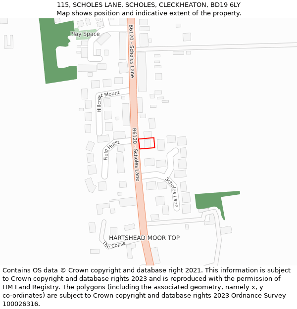 115, SCHOLES LANE, SCHOLES, CLECKHEATON, BD19 6LY: Location map and indicative extent of plot